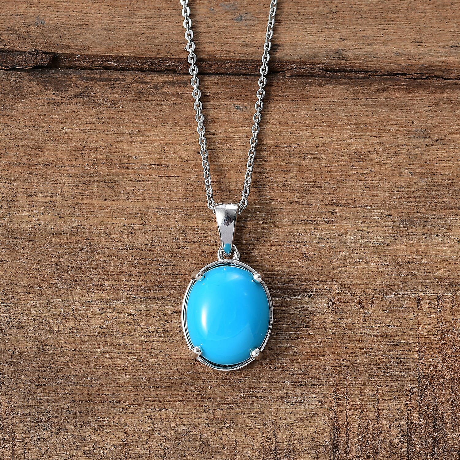 Sleeping Beauty Turquoise Pendant with Necklace (Size 24) in Rhodium Overlay Sterling Silver 4.50 Ct.