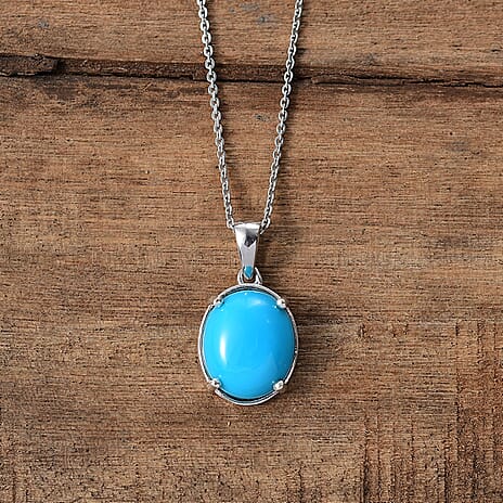 Sleeping Beauty Turquoise Pendant with Necklace (Size 24) in Rhodium Overlay Sterling Silver  4.500  Ct.