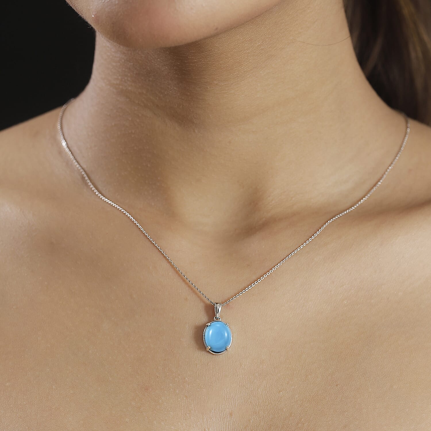 Sleeping Beauty Turquoise Pendant with Necklace (Size 24) in Rhodium Overlay Sterling Silver 4.50 Ct.