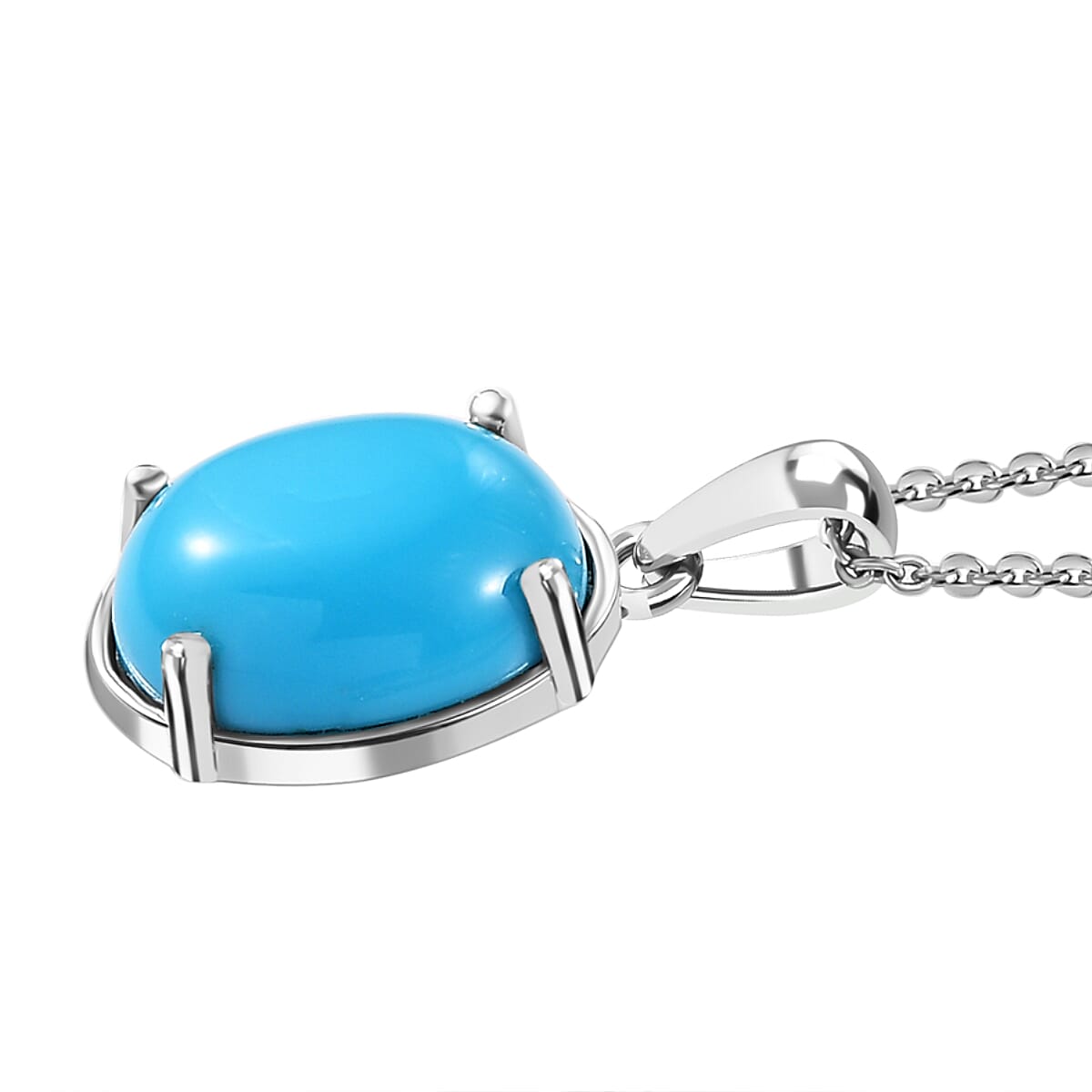Sleeping Beauty Turquoise Pendant with Necklace (Size 24) in Rhodium Overlay Sterling Silver 4.50 Ct.