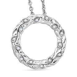 White Diamond Pendant with Chain (Size - 20) in Rhodium Overlay Sterling Silver