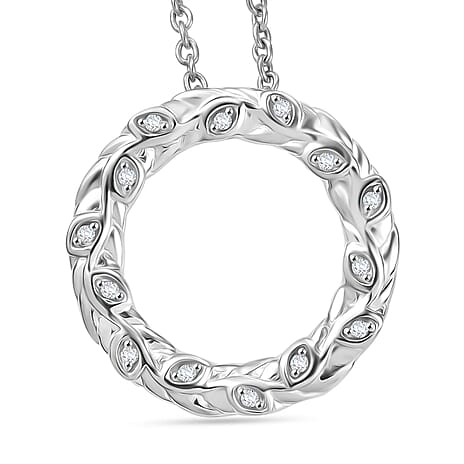 White Diamond Pendant with Chain (Size - 20) in Rhodium Overlay Sterling Silver