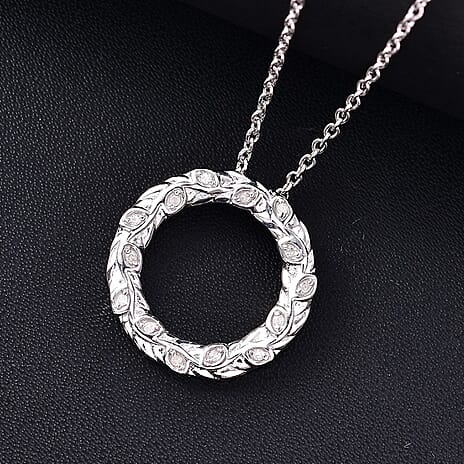 White Diamond Pendant with Chain (Size - 20) in Rhodium Overlay Sterling Silver