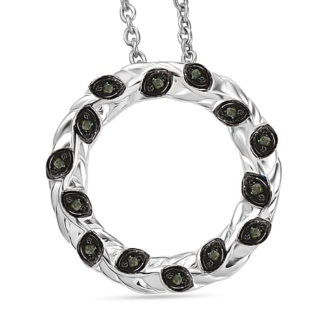 Blue Diamond Pendant with Chain (Size - 20) in Rhodium Overlay Sterling Silver