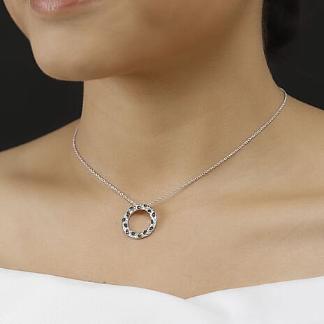 Blue Diamond Pendant with Chain (Size - 20) in Rhodium Overlay Sterling Silver