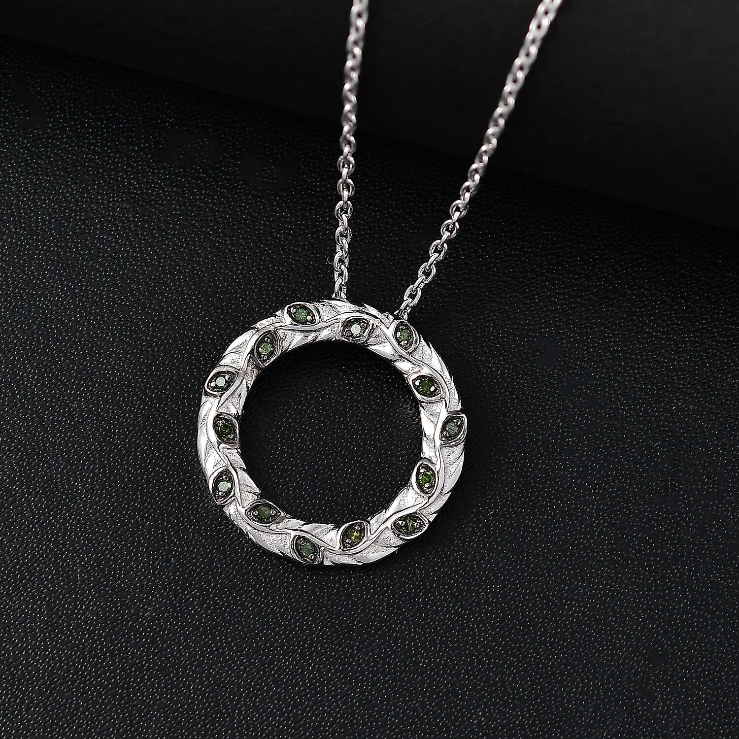 Blue Diamond Pendant with Chain (Size - 20) in Rhodium Overlay Sterling Silver