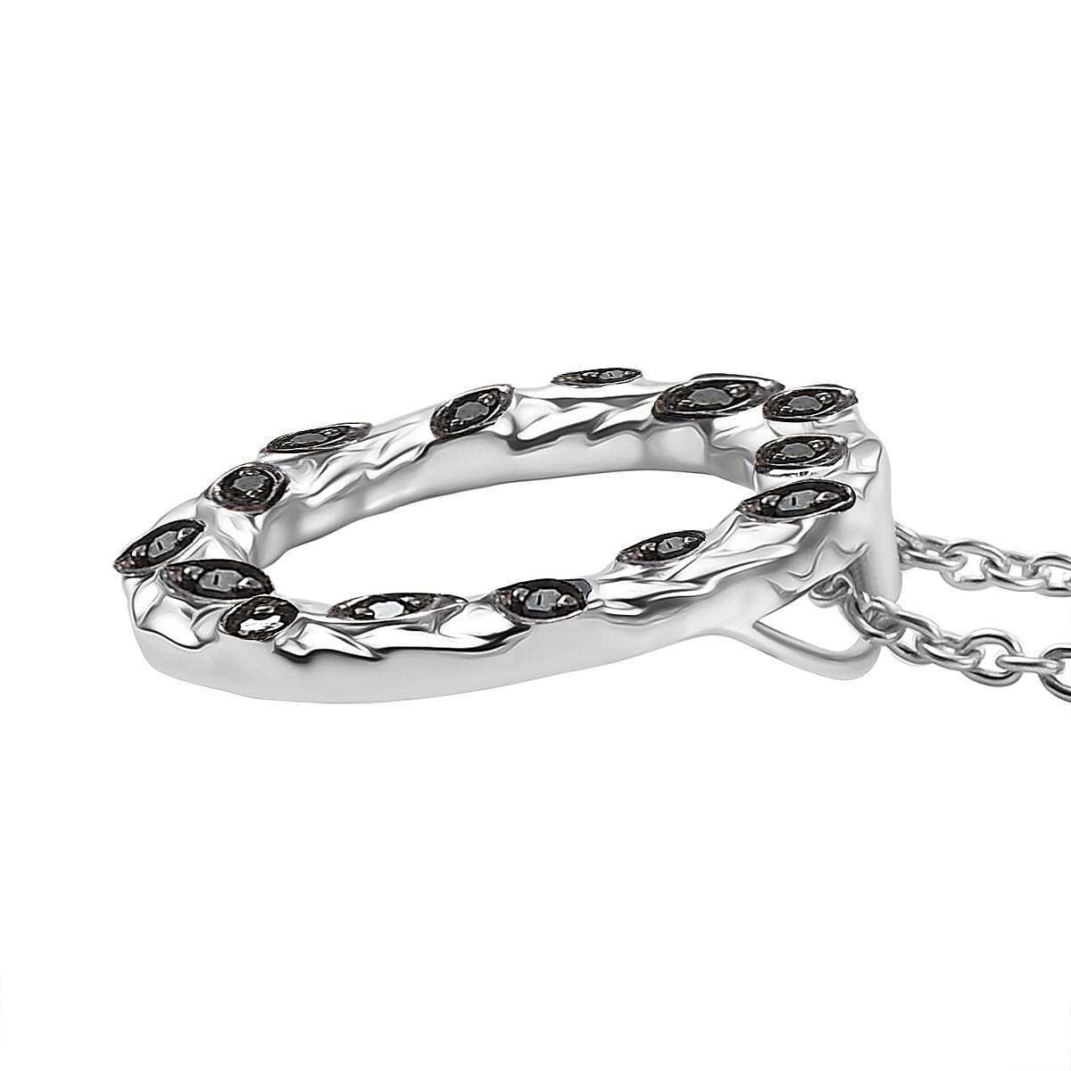 Blue Diamond Pendant with Chain (Size - 20) in Rhodium Overlay Sterling Silver