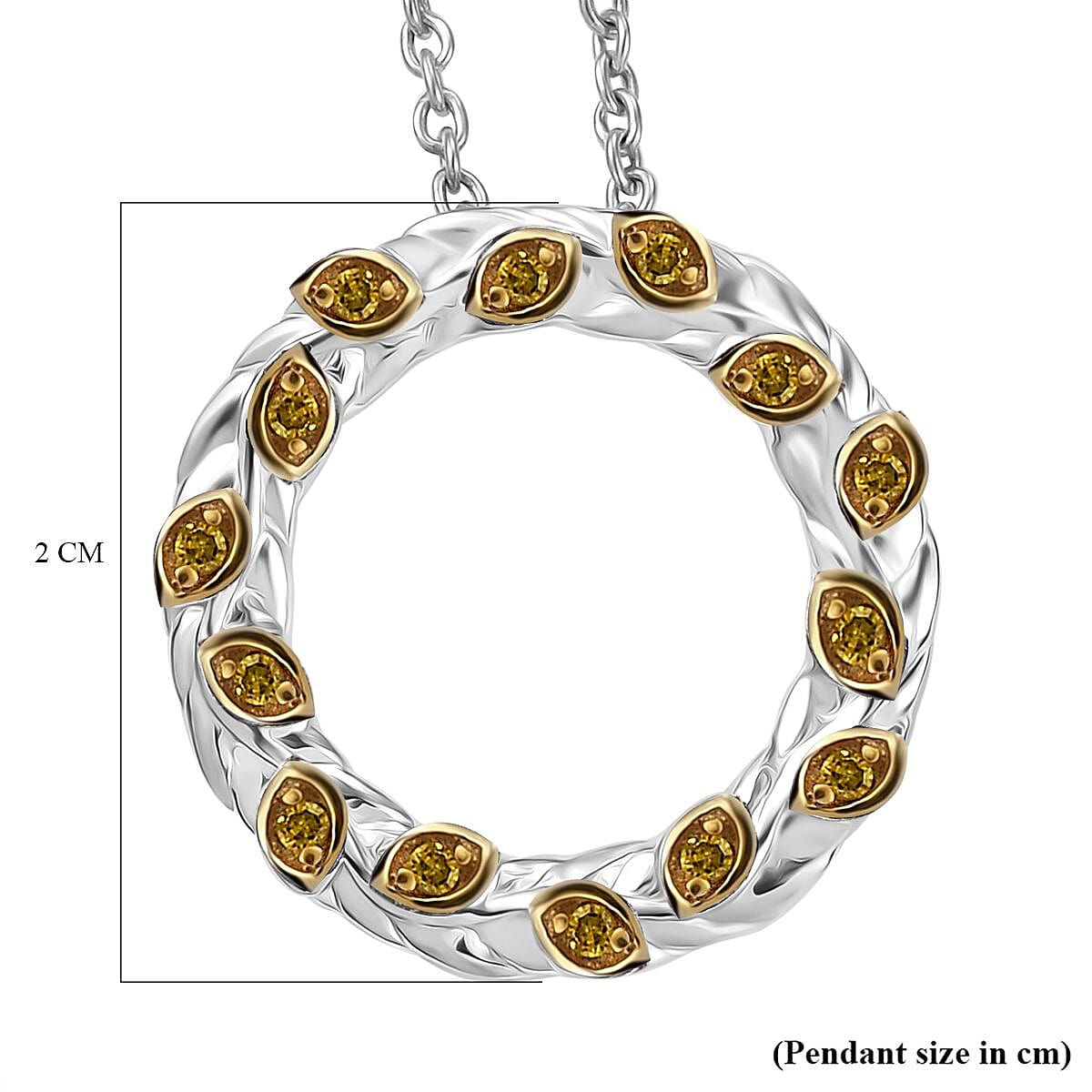 Yellow Diamond Pendant with Chain (Size - 20) in Rhodium Overlay Sterling Silver, Silver Wt. 9.60 Gms