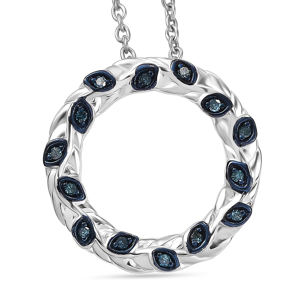 Blue Diamond Pendant with Chain (Size - 20) in Rhodium Overlay Sterling  Silver - 4325186 - TJC