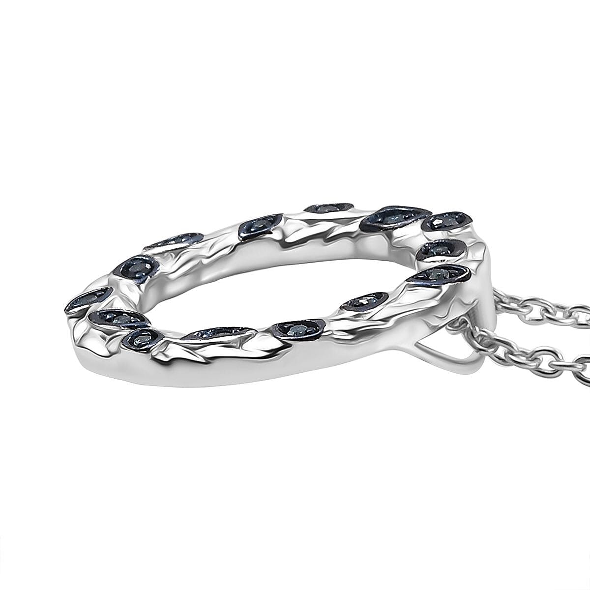 Green Diamond Pendant with Chain (Size - 20) in Rhodium Overlay Sterling Silver, Silver Wt. 5.64 Gms