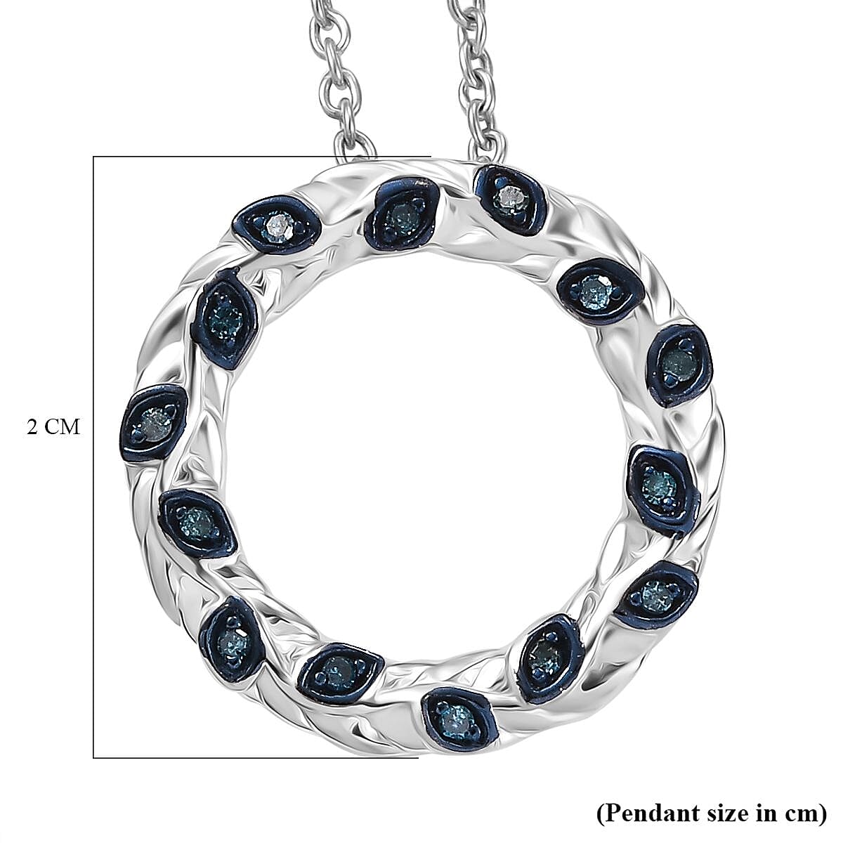 Green Diamond Pendant with Chain (Size - 20) in Rhodium Overlay Sterling Silver, Silver Wt. 5.64 Gms