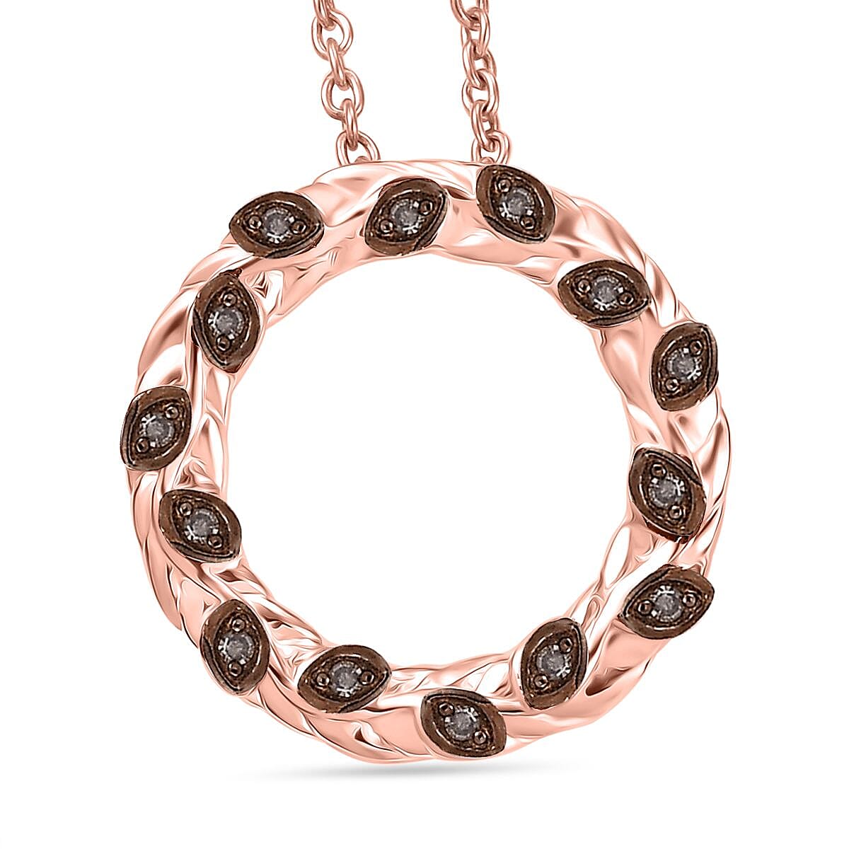 Champagne Diamond Pendant with Chain (Size - 20) in 18K Vermeil Rose Gold Plated Sterling Silver