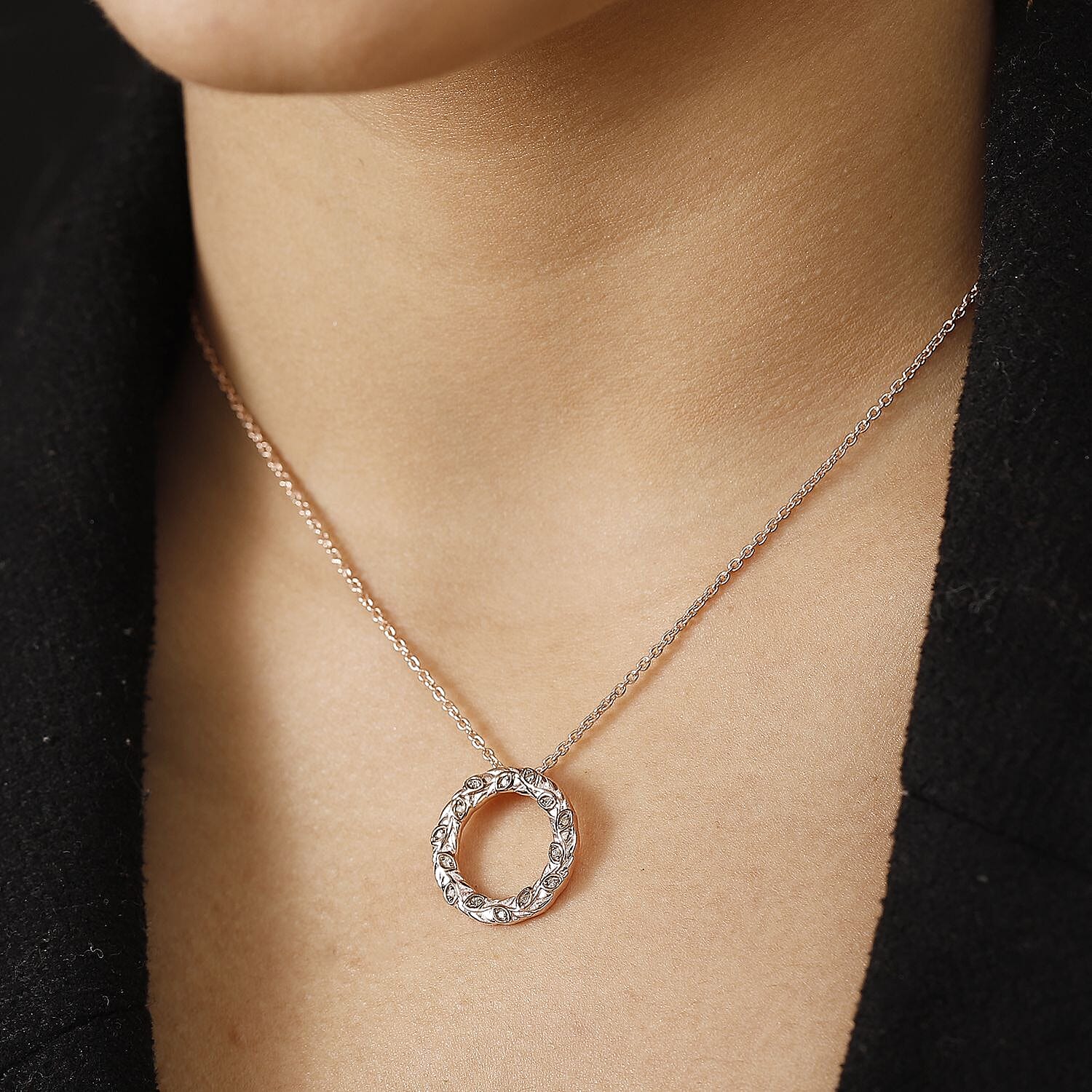 Champagne Diamond Pendant with Chain (Size - 20) in 18K Vermeil Rose Gold Plated Sterling Silver