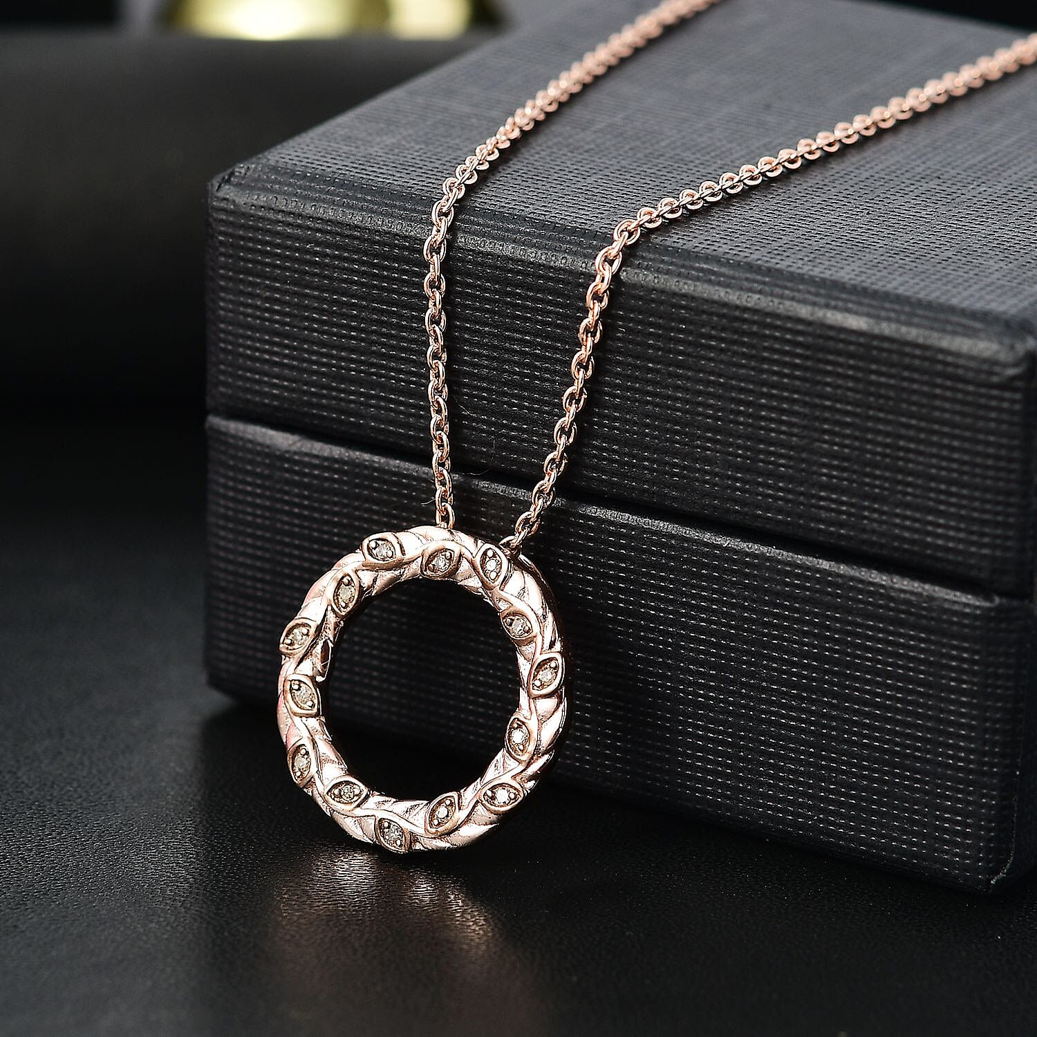 Champagne Diamond Pendant with Chain (Size - 20) in 18K Vermeil Rose Gold Plated Sterling Silver