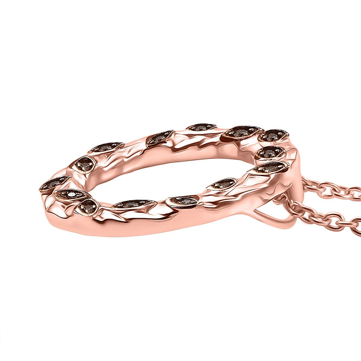 Champagne Diamond Pendant with Chain (Size - 20) in 18K Vermeil Rose Gold Plated Sterling Silver