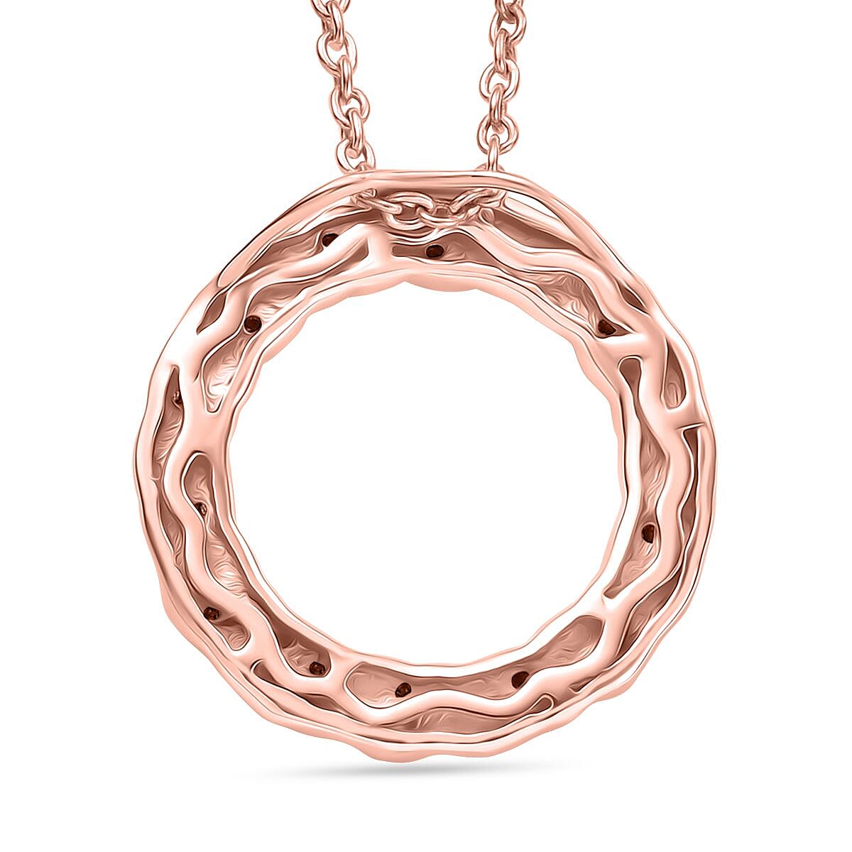 Champagne Diamond Pendant with Chain (Size - 20) in 18K Vermeil Rose Gold Plated Sterling Silver