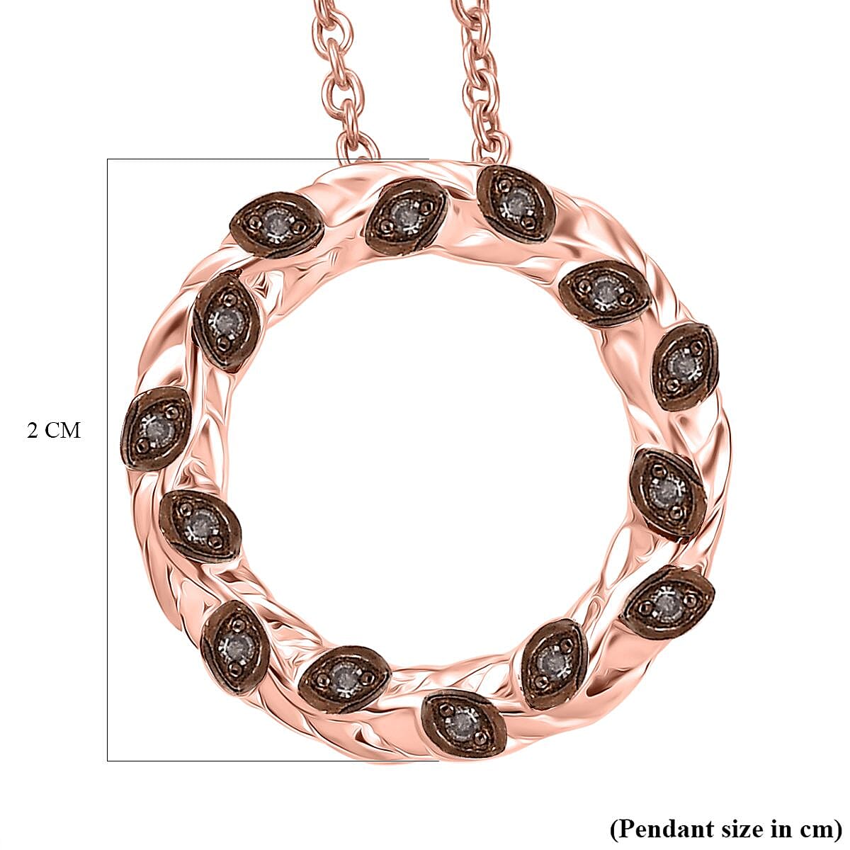 Champagne Diamond Pendant with Chain (Size - 20) in 18K Vermeil Rose Gold Plated Sterling Silver