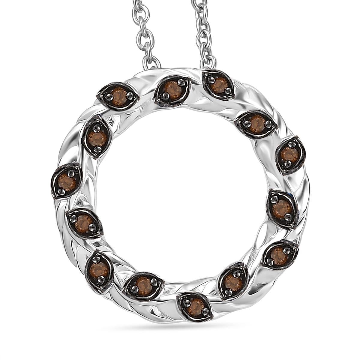 Red Diamond Pendant with Chain (Size - 20) in Rhodium Overlay Sterling Silver