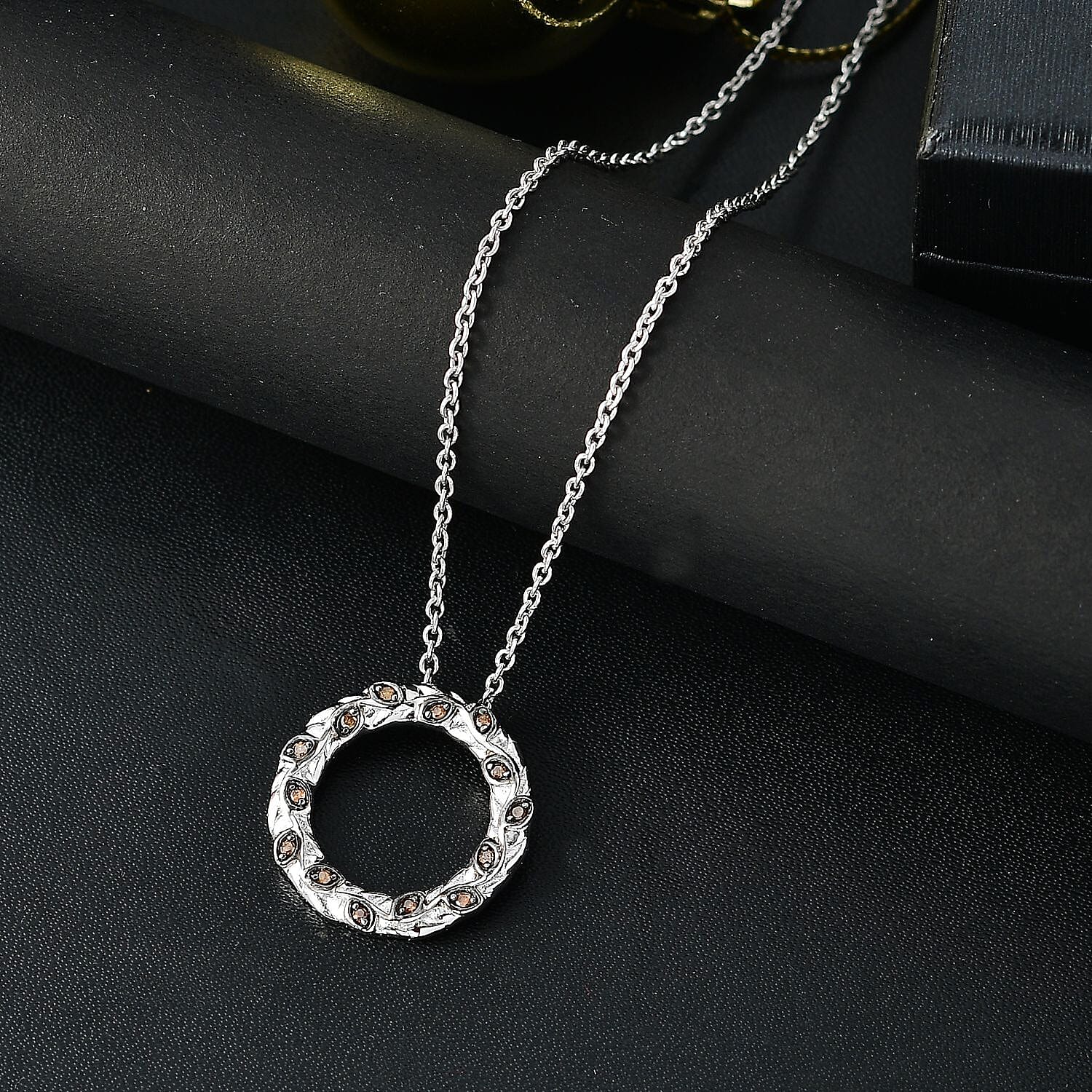 Red Diamond Pendant with Chain (Size - 20) in Rhodium Overlay Sterling Silver