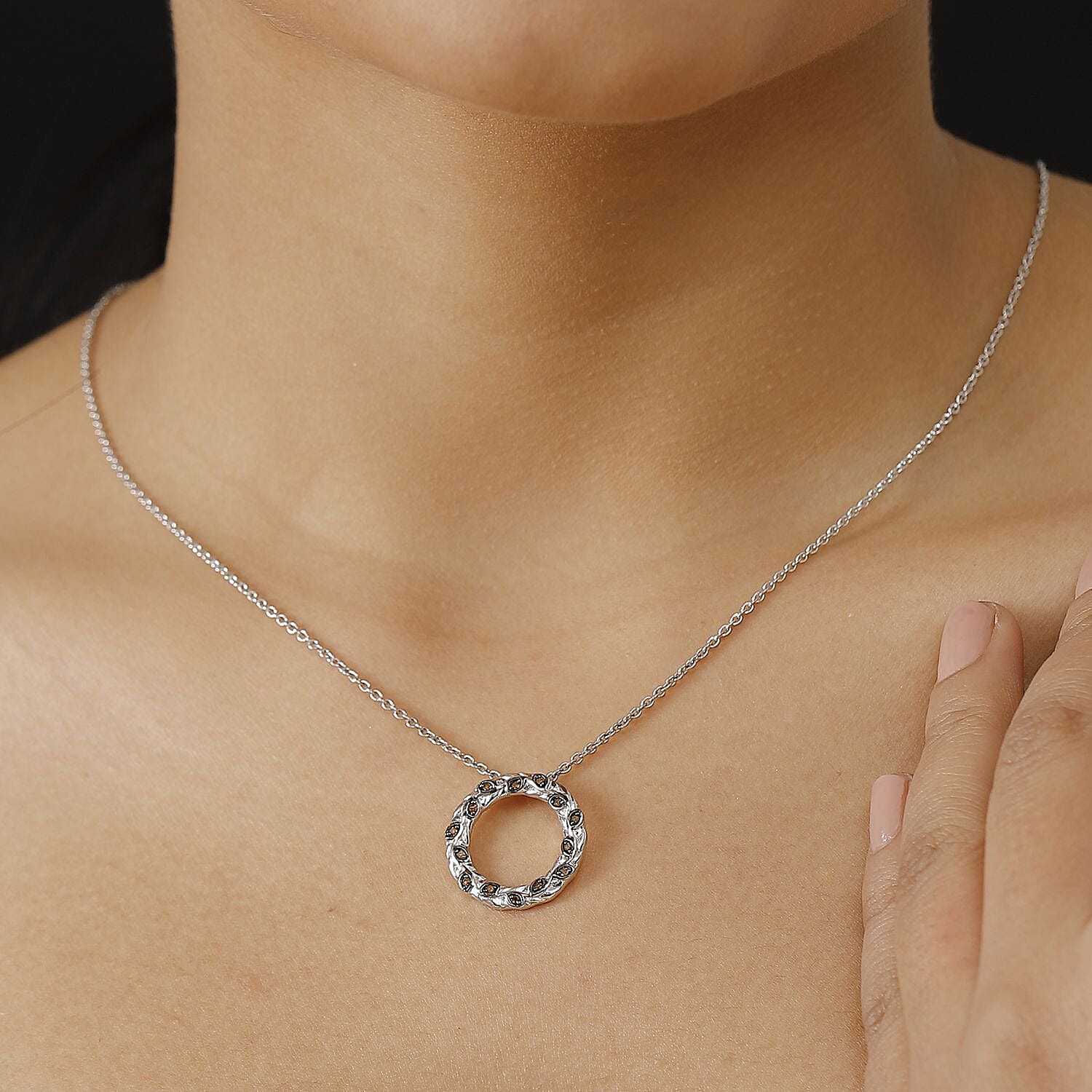 Red Diamond Pendant with Chain (Size - 20) in Rhodium Overlay Sterling Silver