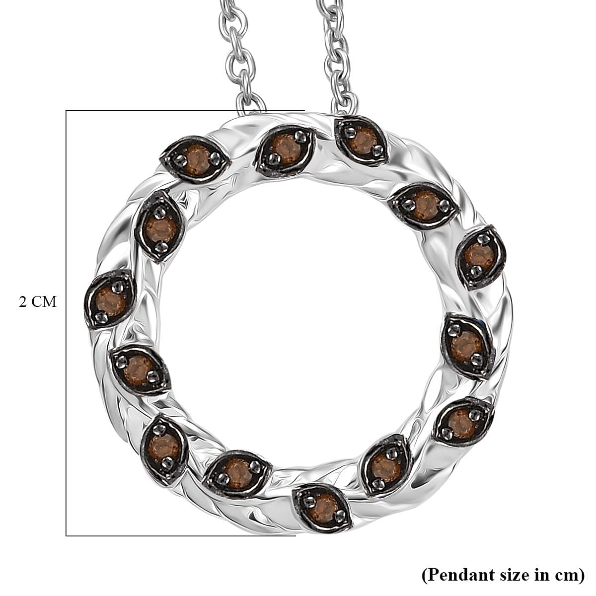 Red Diamond Pendant with Chain (Size - 20) in Rhodium Overlay Sterling Silver