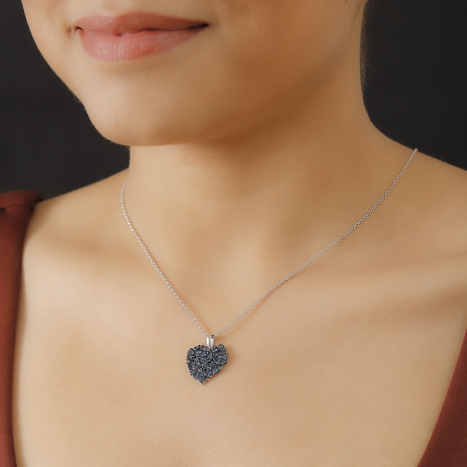 Blue Diamond Pendant with Chain (Size - 20) in Rhodium Overlay Sterling Silver 0.50 Ct.