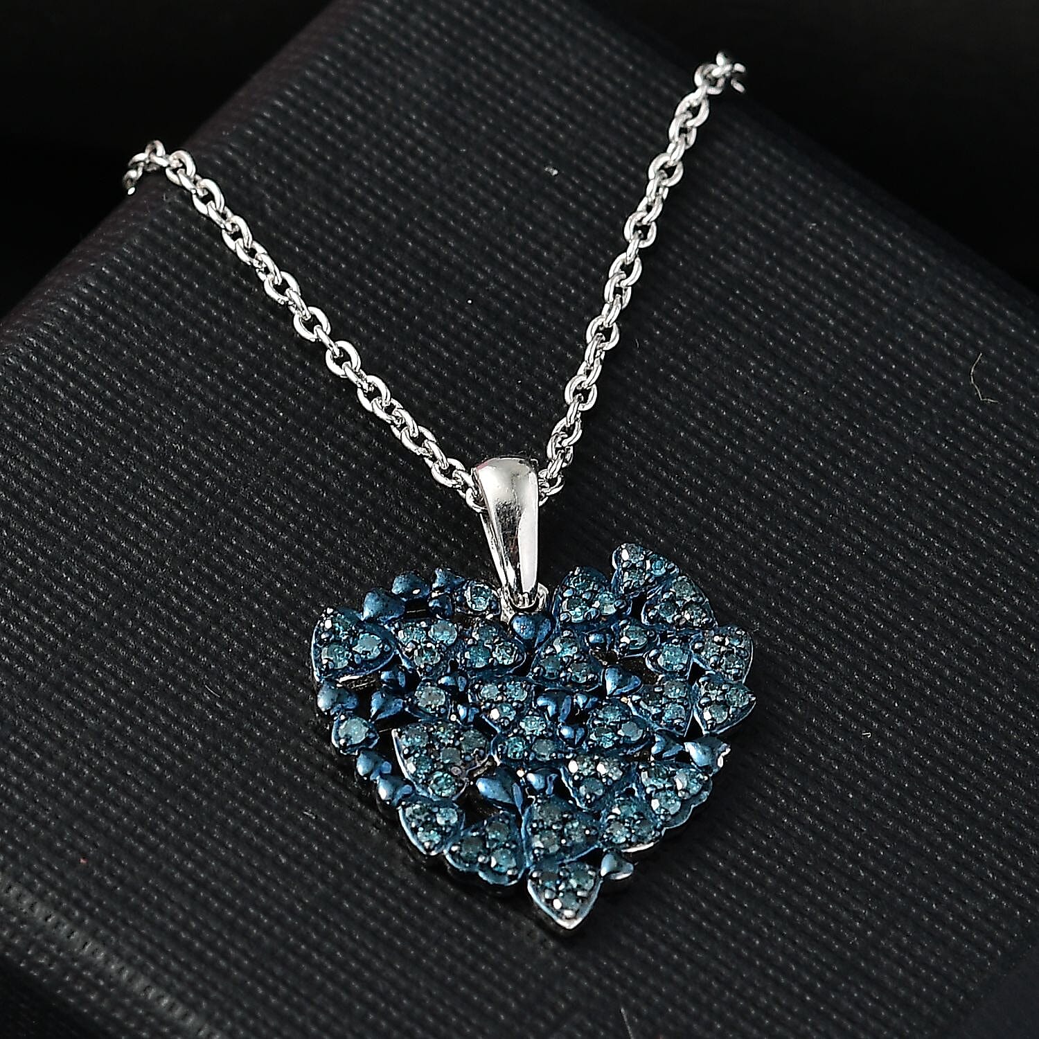 Blue Diamond Pendant with Chain (Size - 20) in Rhodium Overlay Sterling Silver 0.50 Ct.