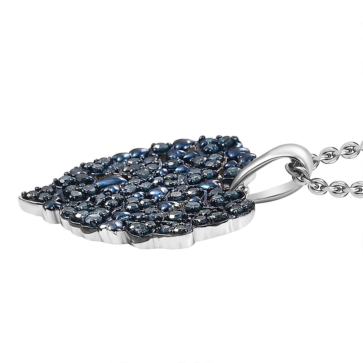 Blue Diamond Pendant with Chain (Size - 20) in Rhodium Overlay Sterling Silver 0.50 Ct.