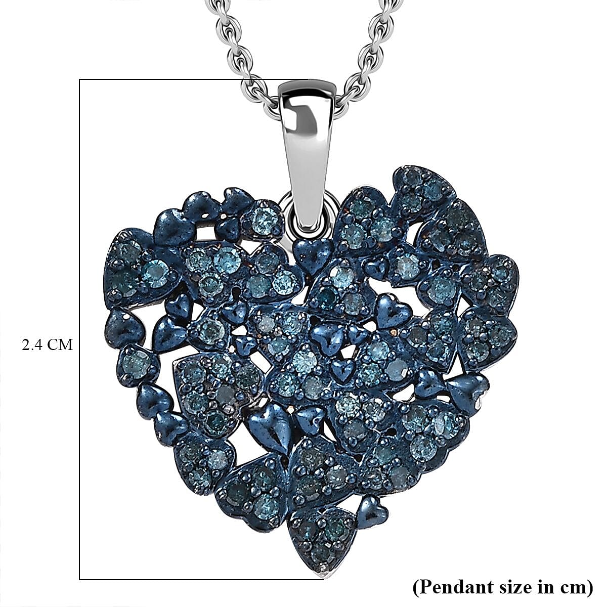 Blue Diamond Pendant with Chain (Size - 20) in Rhodium Overlay Sterling Silver 0.50 Ct.
