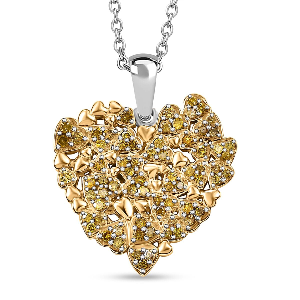 Yellow Diamond Pendant with Chain (Size - 20) in Rhodium Overlay Sterling Silver 0.50 Ct