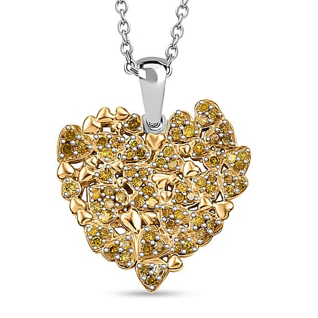 Yellow Diamond Pendant with Chain (Size - 20) in Rhodium Overlay Sterling Silver 0.50 Ct