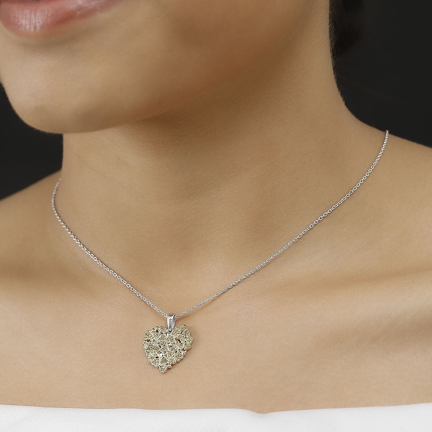 Yellow Diamond Pendant with Chain (Size - 20) in Rhodium Overlay Sterling Silver 0.50 Ct