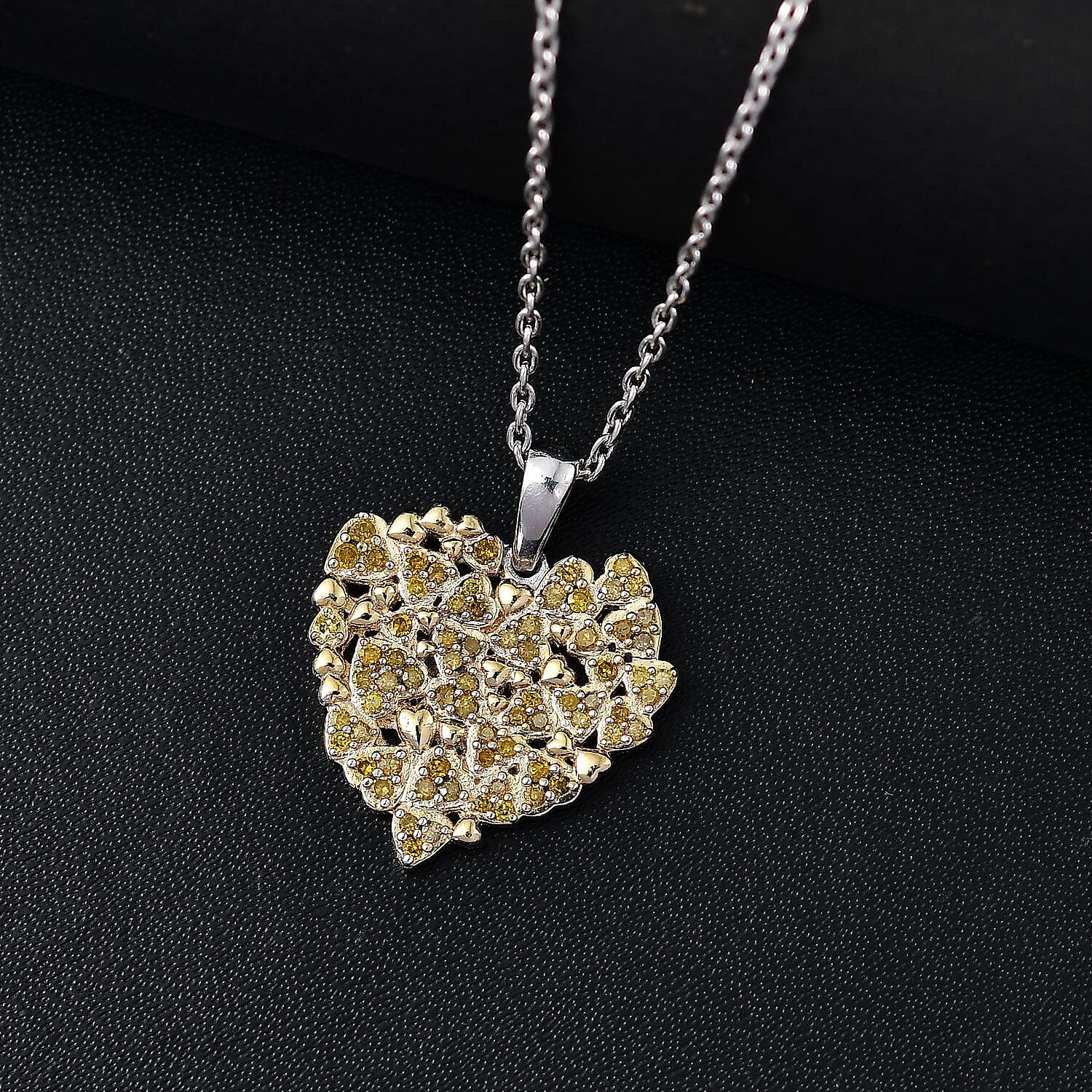 Yellow Diamond Pendant with Chain (Size - 20) in Rhodium Overlay Sterling Silver 0.50 Ct