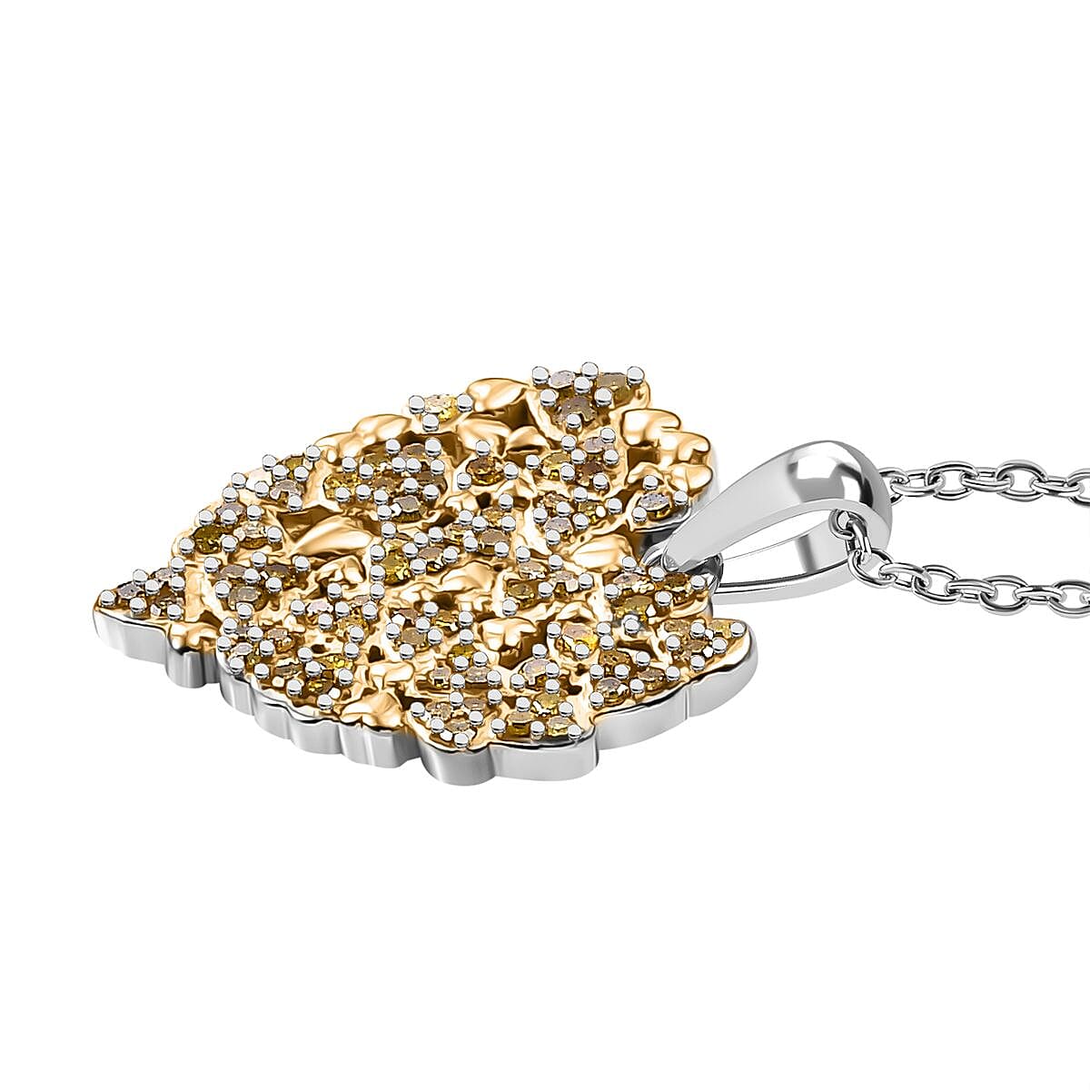 Yellow Diamond Pendant with Chain (Size - 20) in Rhodium Overlay Sterling Silver 0.50 Ct