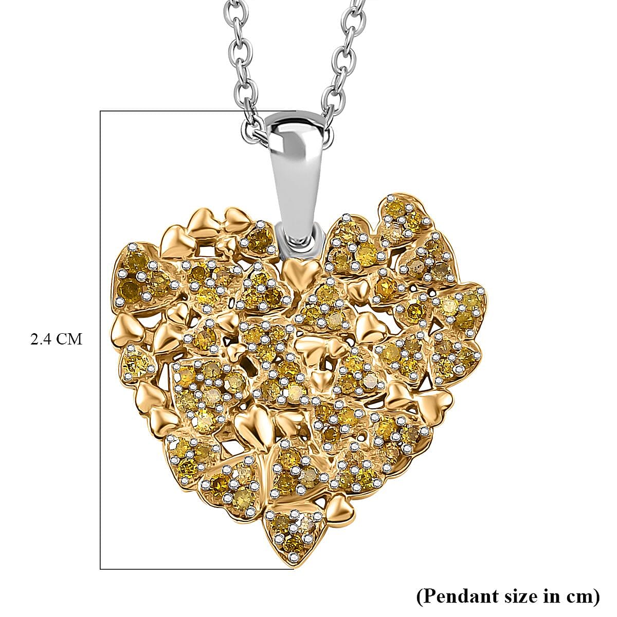 Yellow Diamond Pendant with Chain (Size - 20) in Rhodium Overlay Sterling Silver 0.50 Ct
