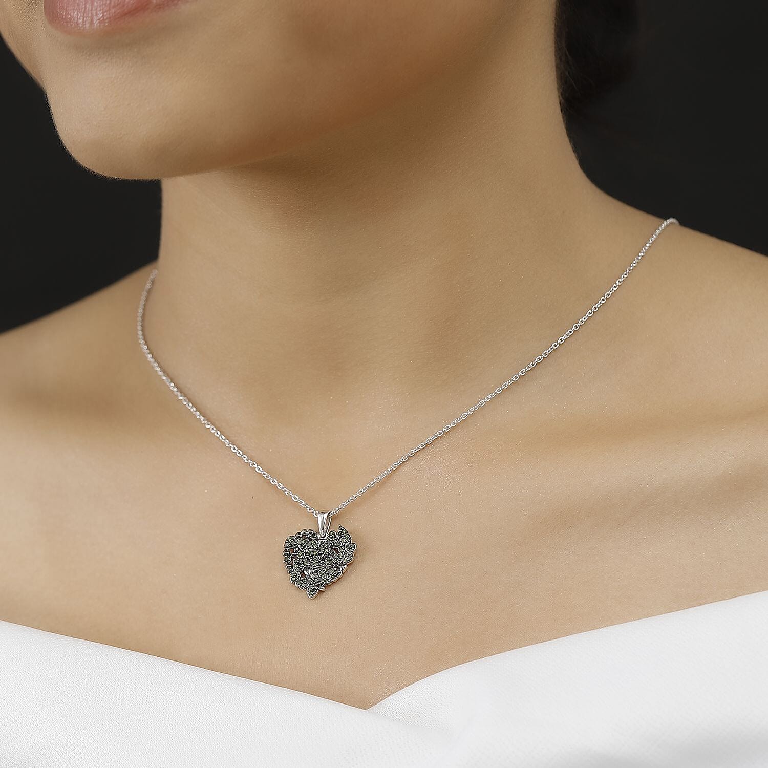 Green Diamond Pendant with Chain (Size - 20) in Rhodium Overlay  Sterling Silver 0.50 Ct.