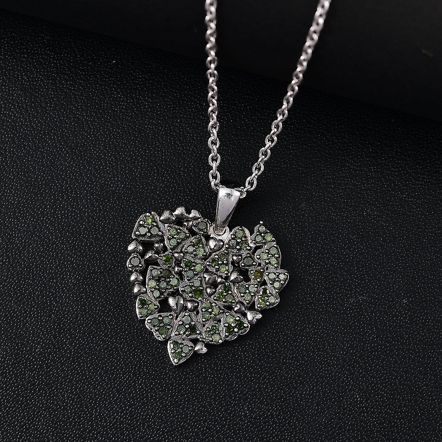 Green Diamond Pendant with Chain (Size - 20) in Rhodium Overlay  Sterling Silver 0.50 Ct.
