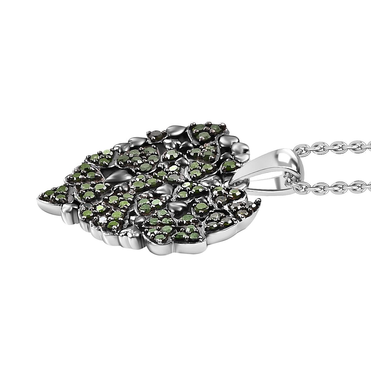 Green Diamond Pendant with Chain (Size - 20) in Rhodium Overlay  Sterling Silver 0.50 Ct.