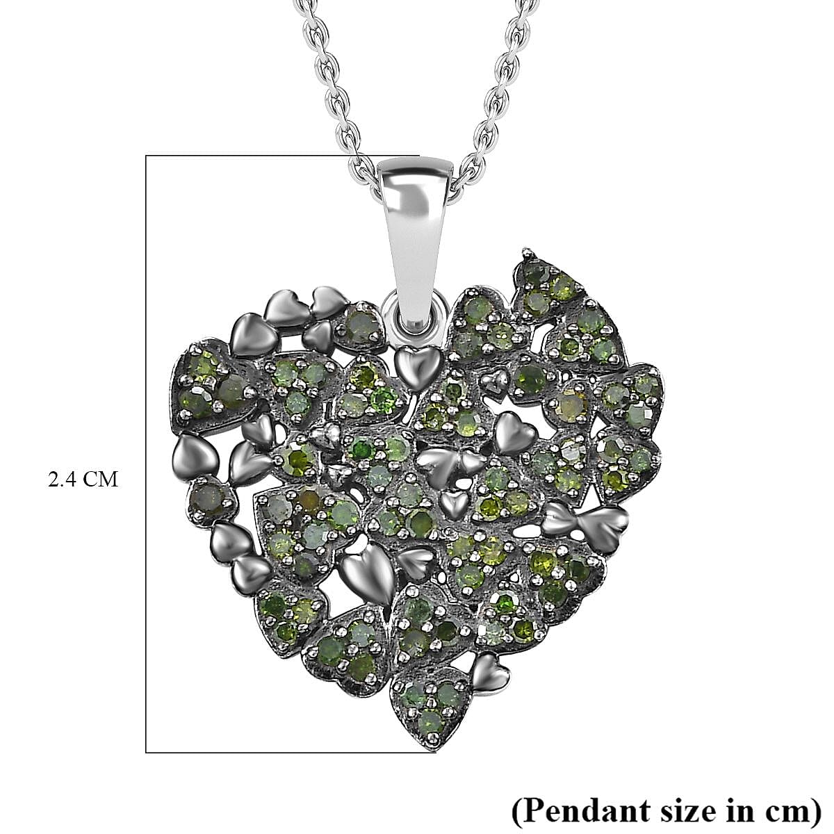 Green Diamond Pendant with Chain (Size - 20) in Rhodium Overlay  Sterling Silver 0.50 Ct.