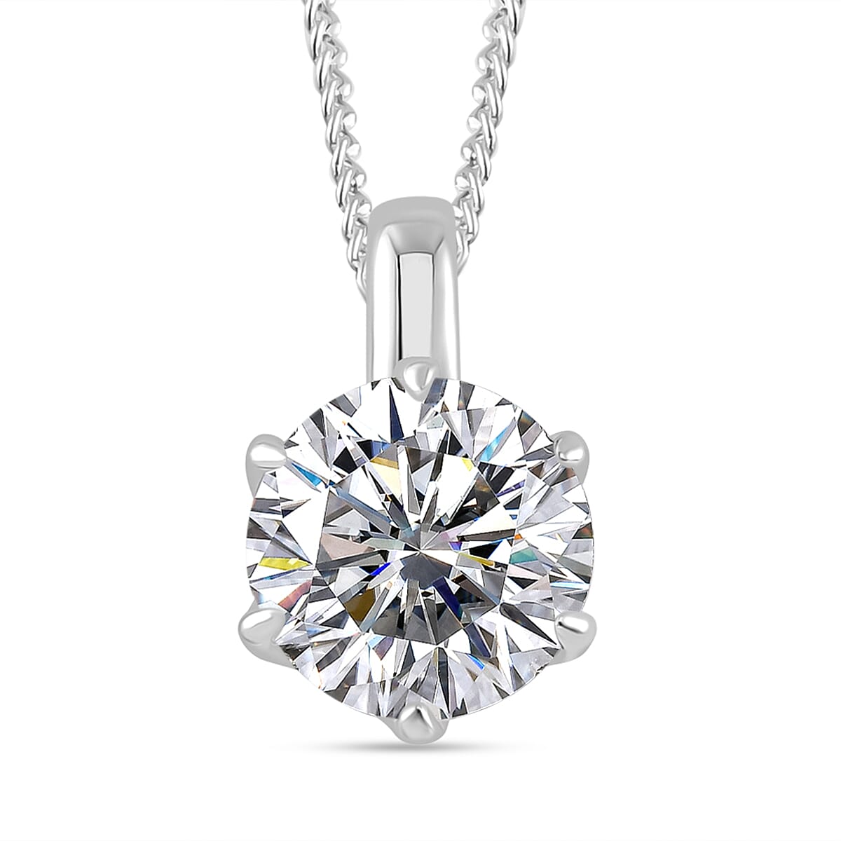 RADIANTA Moissanite -GRA Certified D-VVS1 Moissanite Pendant with Chain (Size - 18) in Rhodium Overlay Sterling Silver 2.0 Ct.