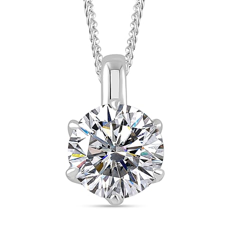 RADIANTA Moissanite -GRA Certified D-VVS1 Moissanite Pendant with Chain (Size - 18) in Rhodium Overlay Sterling Silver 2.0 Ct.