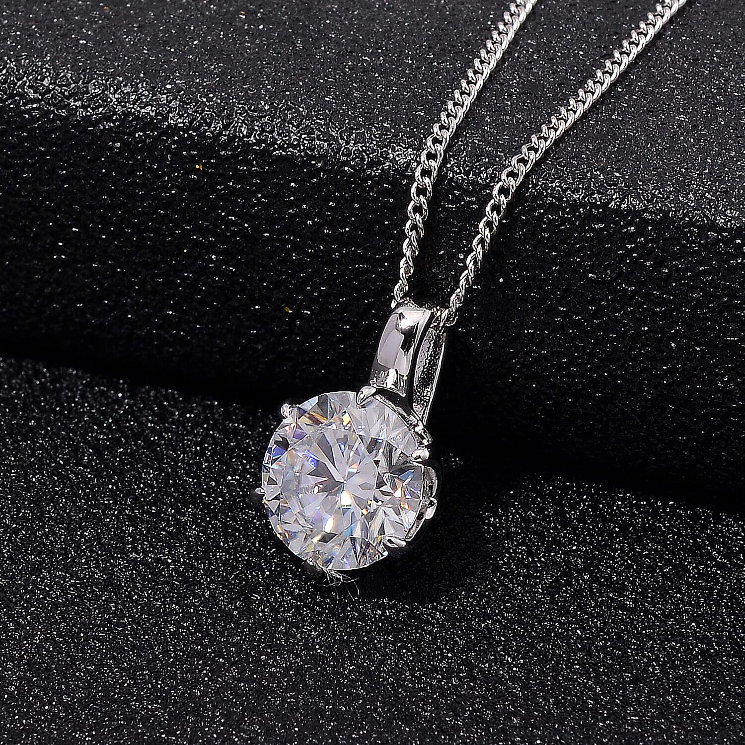 RADIANTA Moissanite -GRA Certified D-VVS1 Moissanite Pendant with Chain (Size - 18) in Rhodium Overlay Sterling Silver 2.0 Ct.