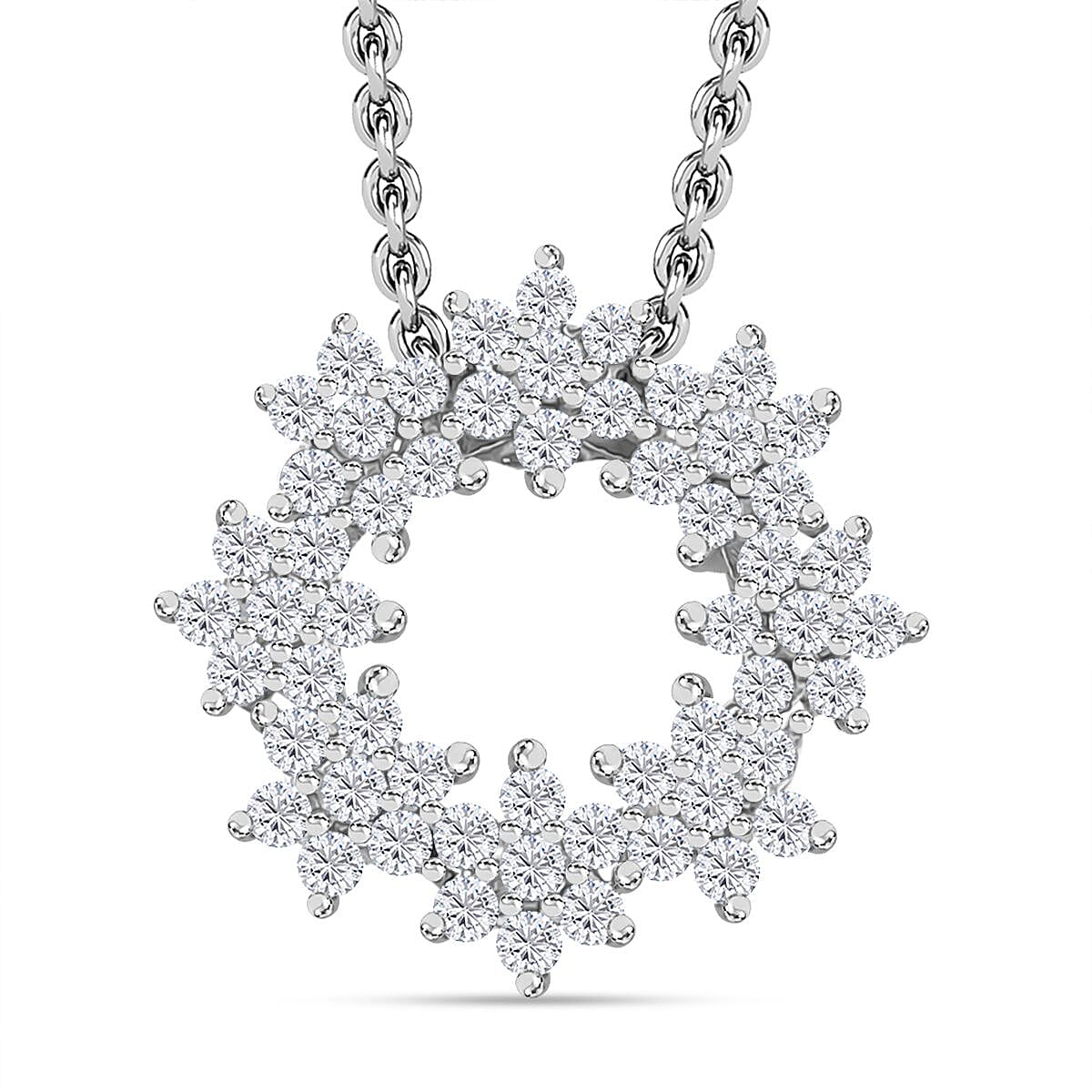 White Diamond Pendant with Chain (Size - 20) in Rhodium Overlay Sterling Silver 0.50 Ct.