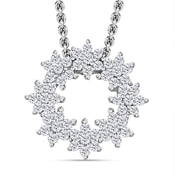 White Diamond Pendant with Chain (Size - 20) in Rhodium Overlay Sterling Silver 0.50 Ct.