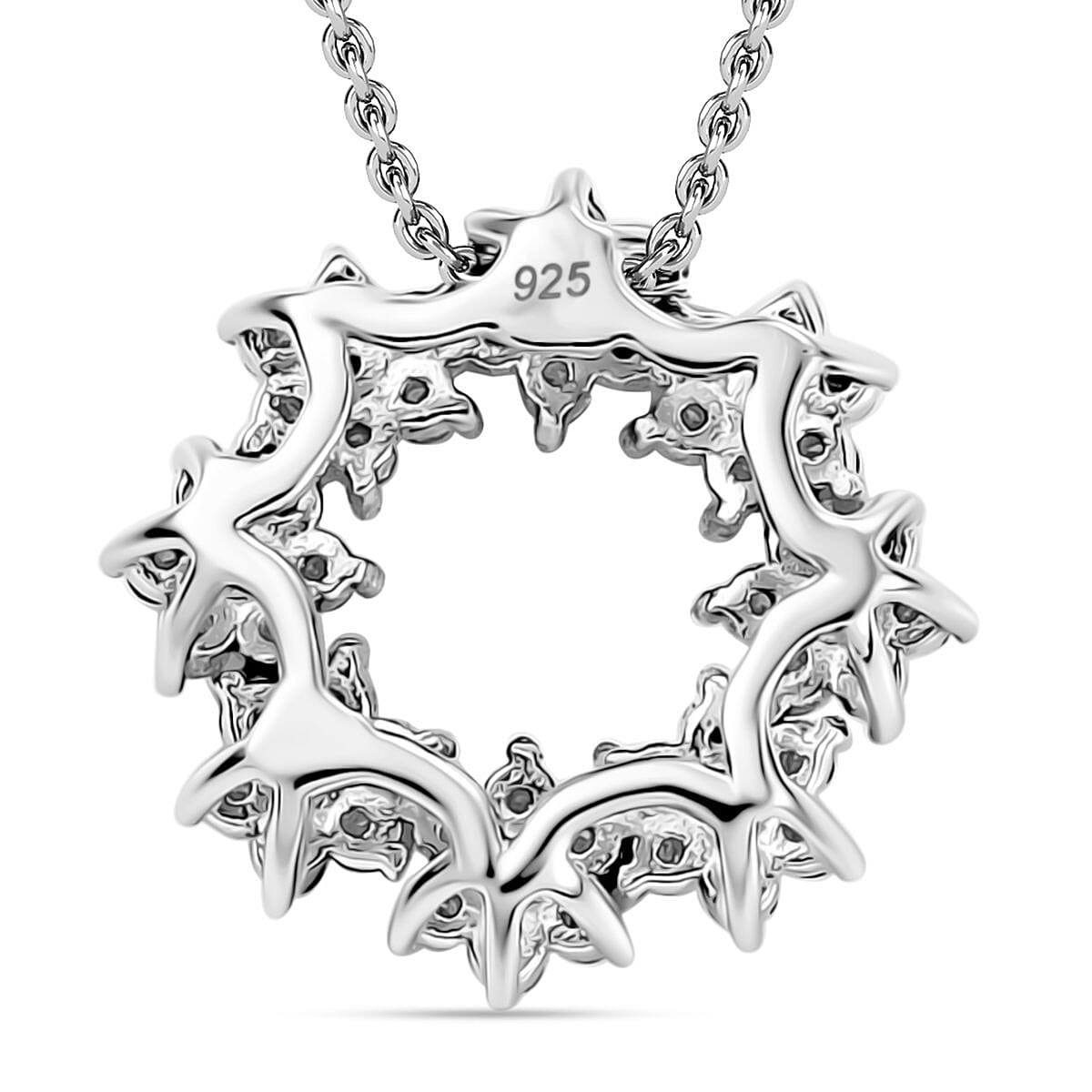 White Diamond Pendant with Chain (Size - 20) in Rhodium Overlay Sterling Silver 0.50 Ct.