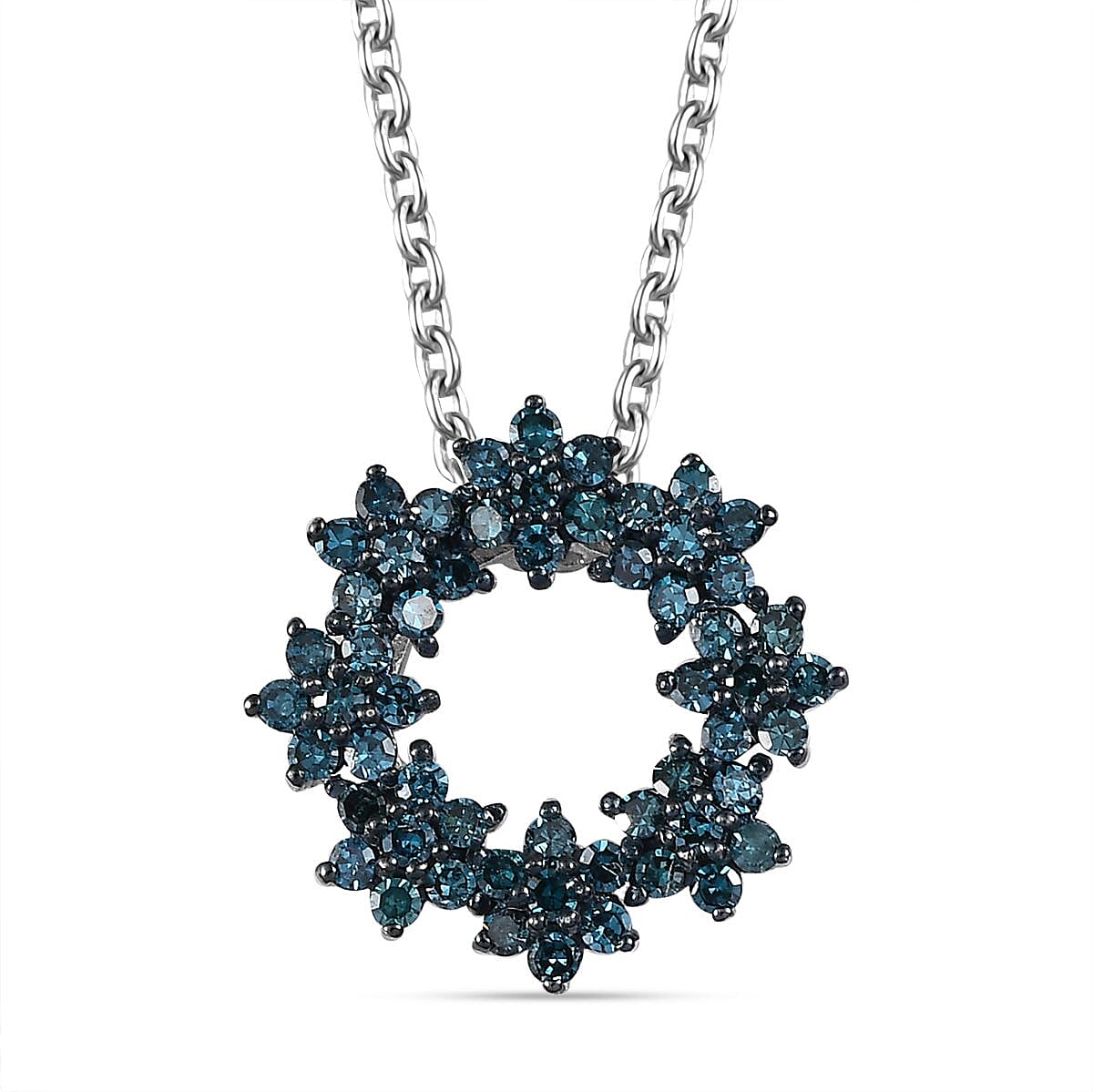 Blue Diamond Pendant with Chain (Size 20) in Rhodium Overlay  Sterling Silver 0.49 Ct.