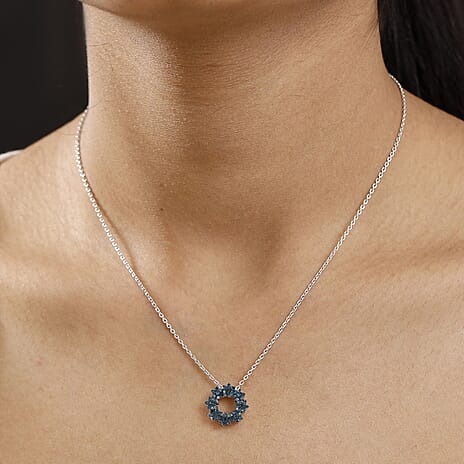 Blue Diamond Pendant with Chain (Size 20) in Rhodium Overlay  Sterling Silver 0.49 Ct.