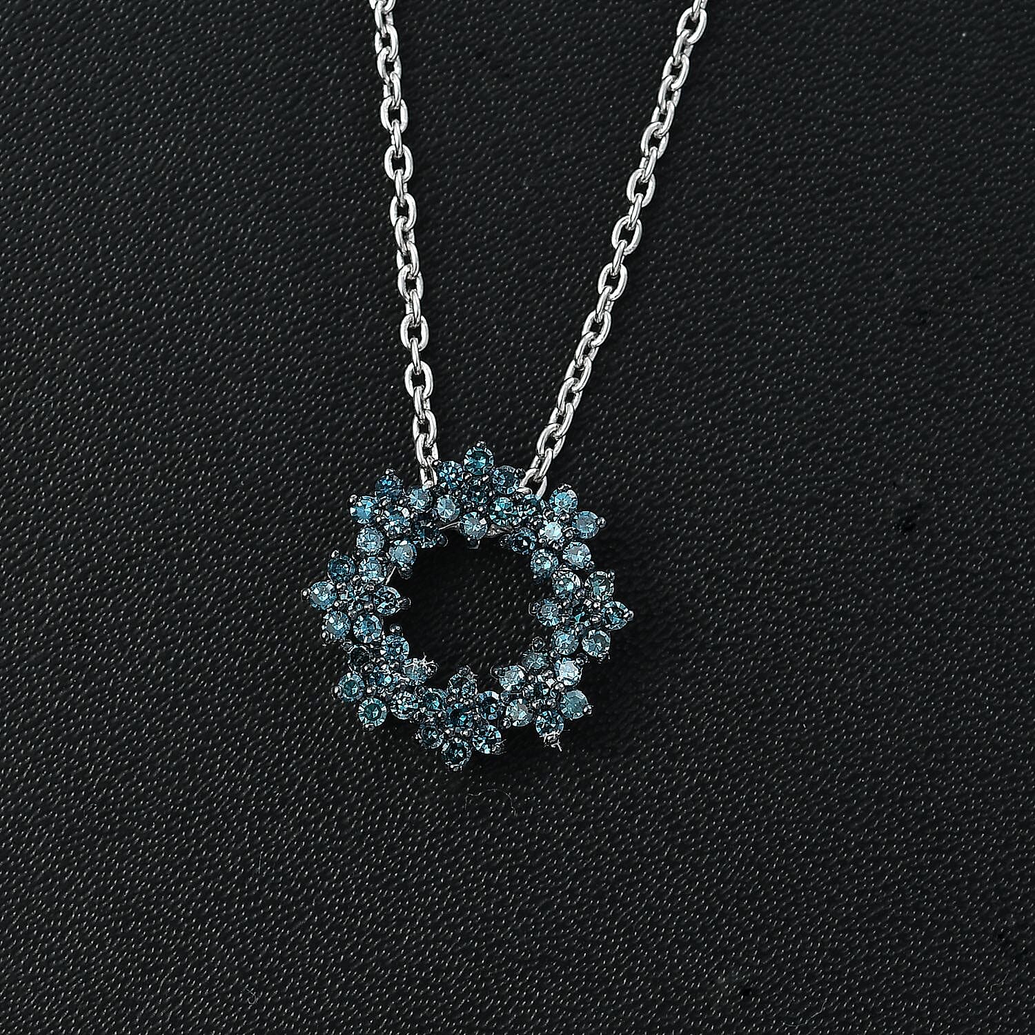 Blue Diamond Pendant with Chain (Size 20) in Rhodium Overlay  Sterling Silver 0.49 Ct.