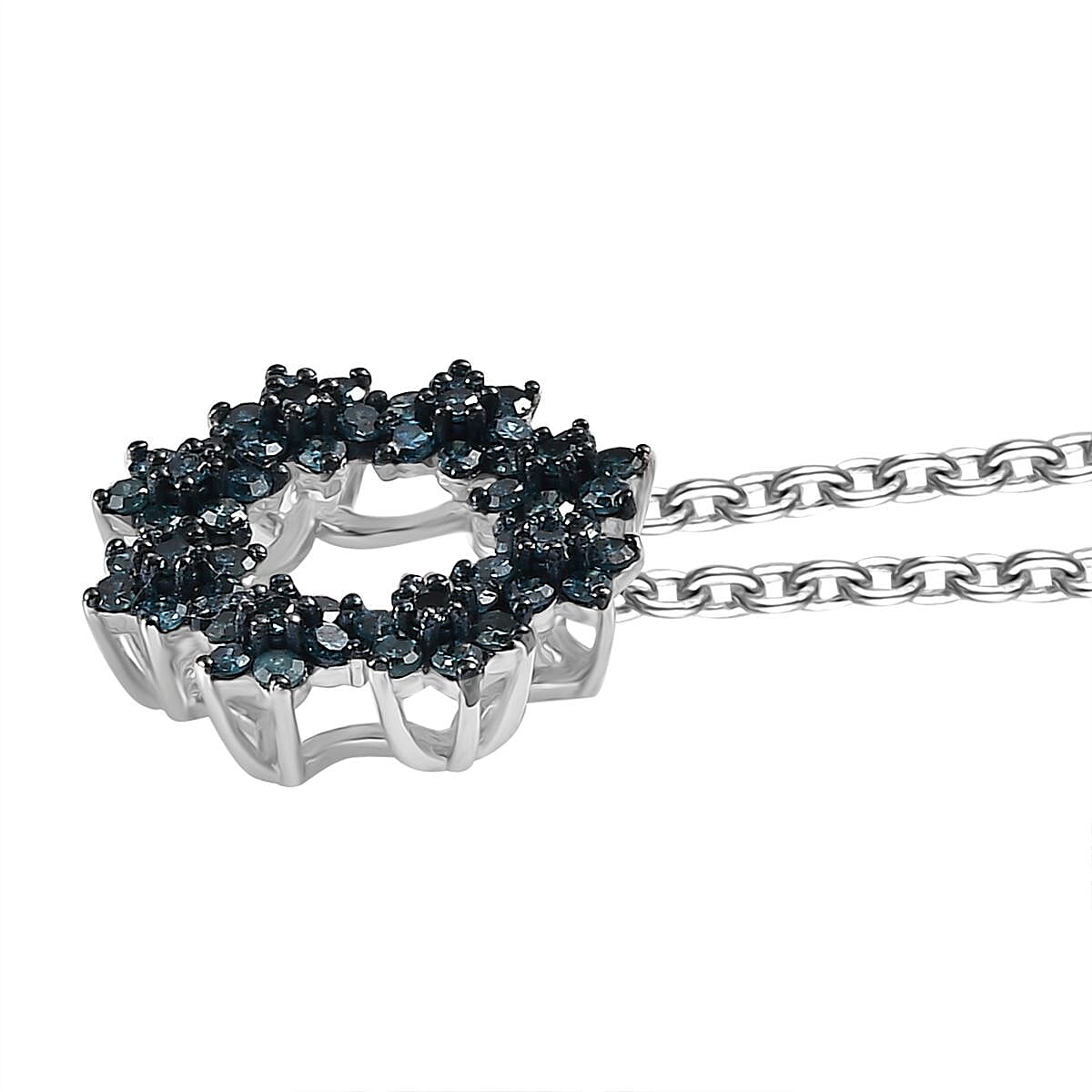 Blue Diamond Pendant with Chain (Size 20) in Rhodium Overlay  Sterling Silver 0.49 Ct.