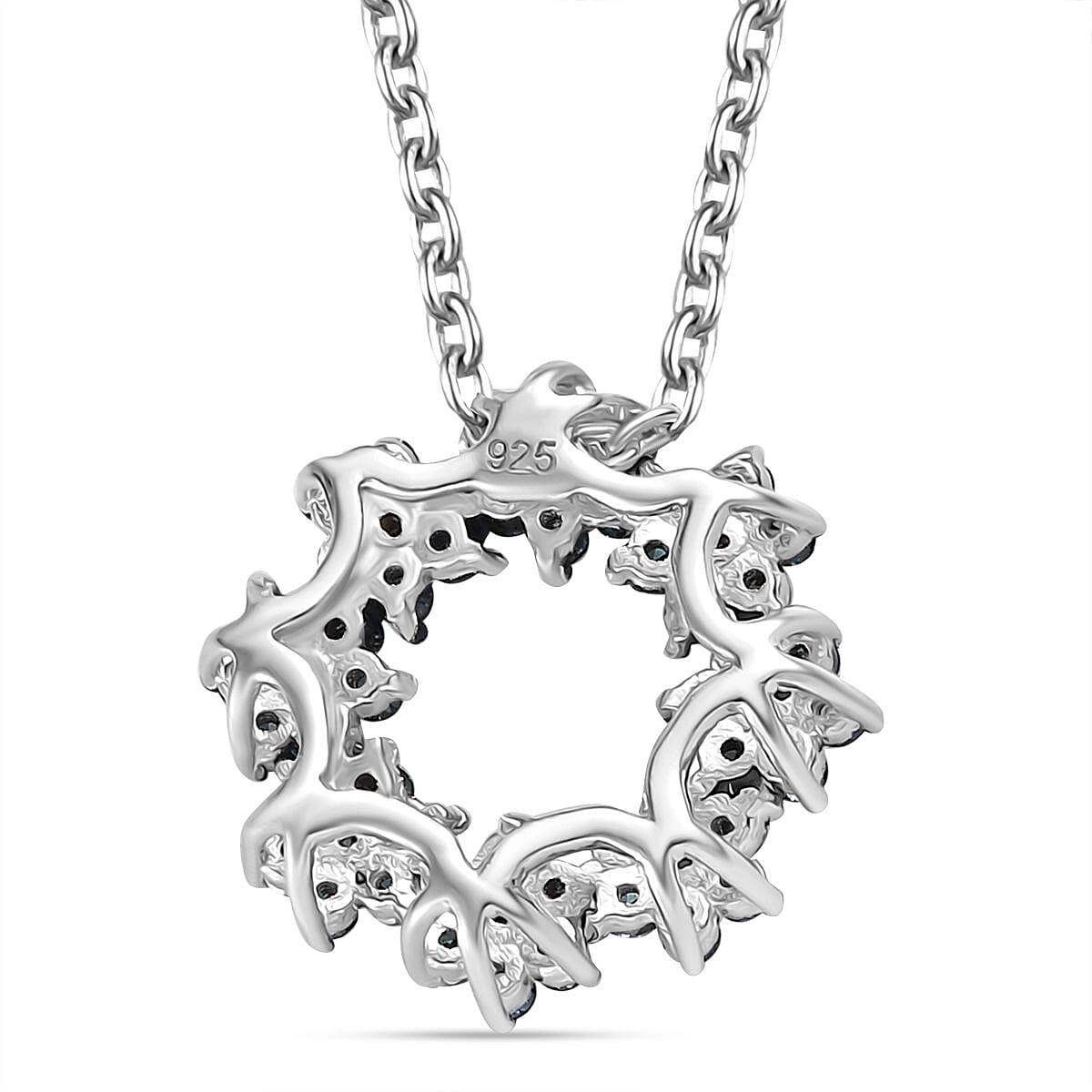 Blue Diamond Pendant with Chain (Size 20) in Rhodium Overlay  Sterling Silver 0.49 Ct.